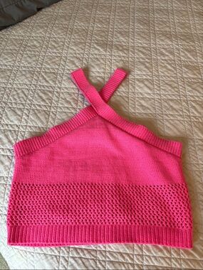 ZARA NWOT Bright Pink Knit Cropped Halter Top